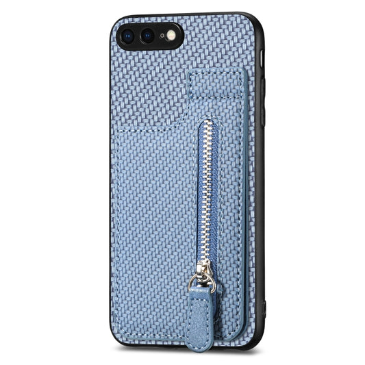 For iPhone SE 2022 / 2020 / 7 / 8 Carbon Fiber Vertical Flip Zipper Phone Case(Blue) - More iPhone Cases by buy2fix | Online Shopping UK | buy2fix
