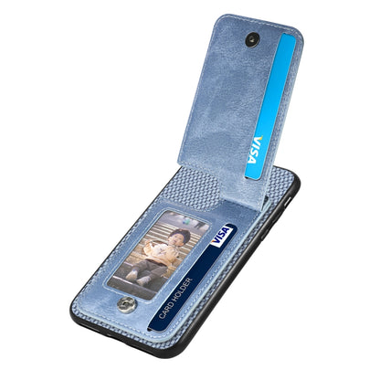 For iPhone SE 2022 / 2020 / 7 / 8 Carbon Fiber Vertical Flip Zipper Phone Case(Blue) - More iPhone Cases by buy2fix | Online Shopping UK | buy2fix