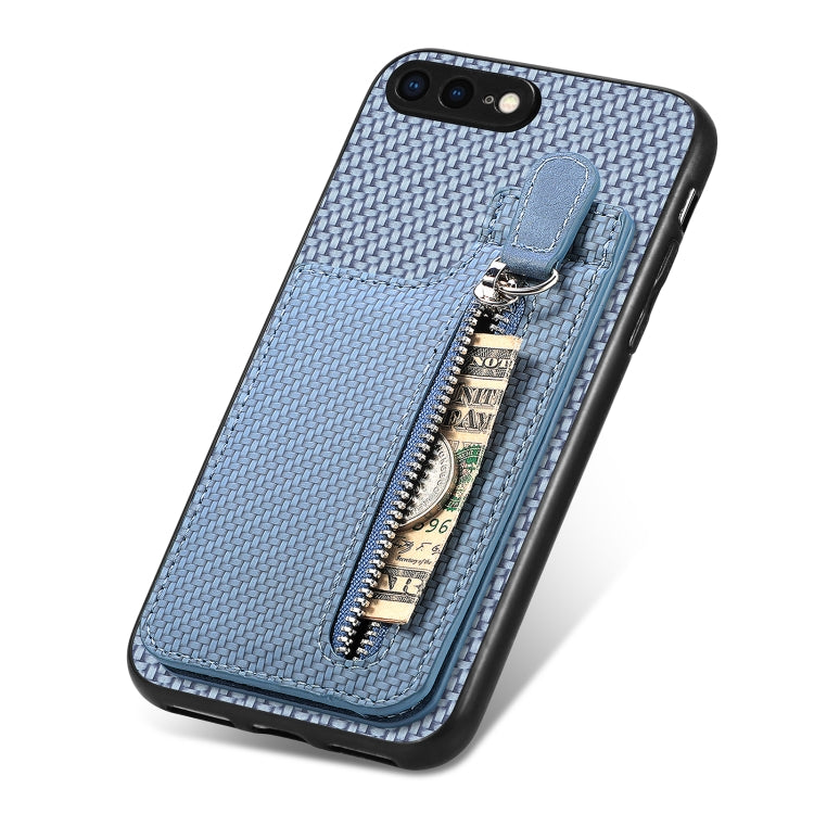 For iPhone SE 2022 / 2020 / 7 / 8 Carbon Fiber Vertical Flip Zipper Phone Case(Blue) - More iPhone Cases by buy2fix | Online Shopping UK | buy2fix