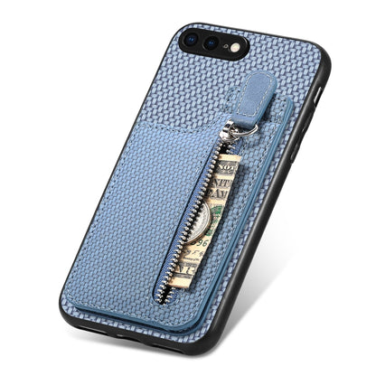 For iPhone SE 2022 / 2020 / 7 / 8 Carbon Fiber Vertical Flip Zipper Phone Case(Blue) - More iPhone Cases by buy2fix | Online Shopping UK | buy2fix
