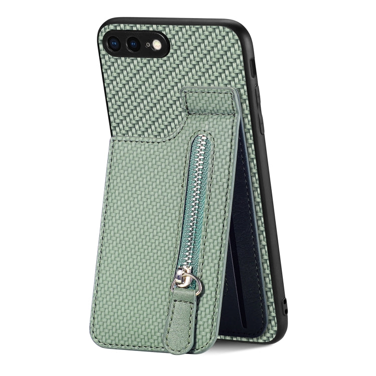For iPhone SE 2022 / 2020 / 7 / 8 Carbon Fiber Vertical Flip Zipper Phone Case(Green) - More iPhone Cases by buy2fix | Online Shopping UK | buy2fix