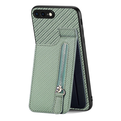 For iPhone SE 2022 / 2020 / 7 / 8 Carbon Fiber Vertical Flip Zipper Phone Case(Green) - More iPhone Cases by buy2fix | Online Shopping UK | buy2fix