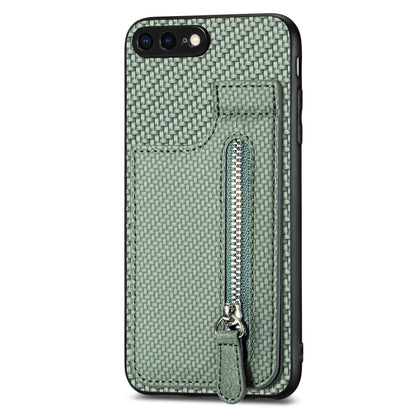 For iPhone SE 2022 / 2020 / 7 / 8 Carbon Fiber Vertical Flip Zipper Phone Case(Green) - More iPhone Cases by buy2fix | Online Shopping UK | buy2fix