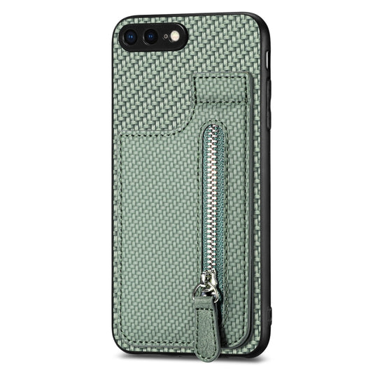 For iPhone SE 2022 / 2020 / 7 / 8 Carbon Fiber Vertical Flip Zipper Phone Case(Green) - More iPhone Cases by buy2fix | Online Shopping UK | buy2fix