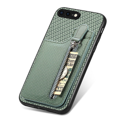 For iPhone SE 2022 / 2020 / 7 / 8 Carbon Fiber Vertical Flip Zipper Phone Case(Green) - More iPhone Cases by buy2fix | Online Shopping UK | buy2fix