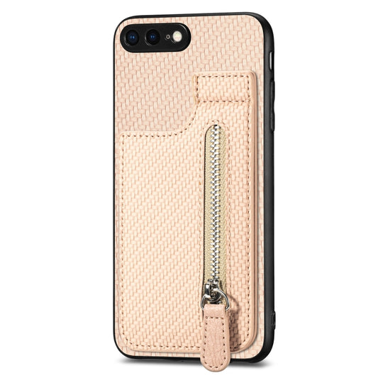 For iPhone SE 2022 / 2020 / 7 / 8 Carbon Fiber Vertical Flip Zipper Phone Case(Khaki) - More iPhone Cases by buy2fix | Online Shopping UK | buy2fix