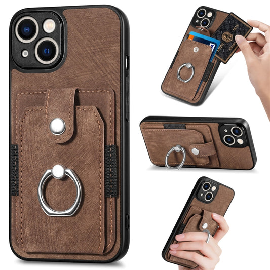 For iPhone 13 Retro Skin-feel Ring Card Wallet Phone Case(Brown) - iPhone 13 Cases by buy2fix | Online Shopping UK | buy2fix