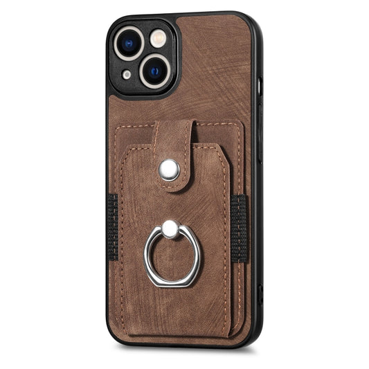 For iPhone 13 Retro Skin-feel Ring Card Wallet Phone Case(Brown) - iPhone 13 Cases by buy2fix | Online Shopping UK | buy2fix