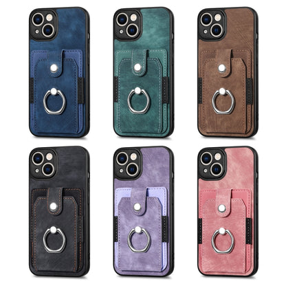 For iPhone 13 Retro Skin-feel Ring Card Wallet Phone Case(Brown) - iPhone 13 Cases by buy2fix | Online Shopping UK | buy2fix