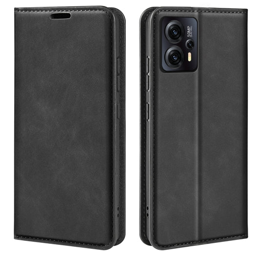 For Motorola Moto G23 4G / G13 4G Retro-skin Magnetic Suction Leather Phone Case(Black) - Motorola Cases by buy2fix | Online Shopping UK | buy2fix