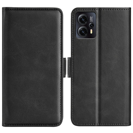 Pour Motorola Moto E13 Boucle magnétique double face Étui de téléphone en cuir à rabat horizontal (Noir)