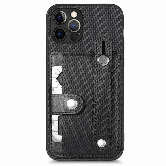 For iPhone 12 Pro Max Wristband Kickstand Card Wallet Back Cover Phone Case with Tool Knife(Black) - iPhone 12 Pro Max Cases by buy2fix | Online Shopping UK | buy2fix