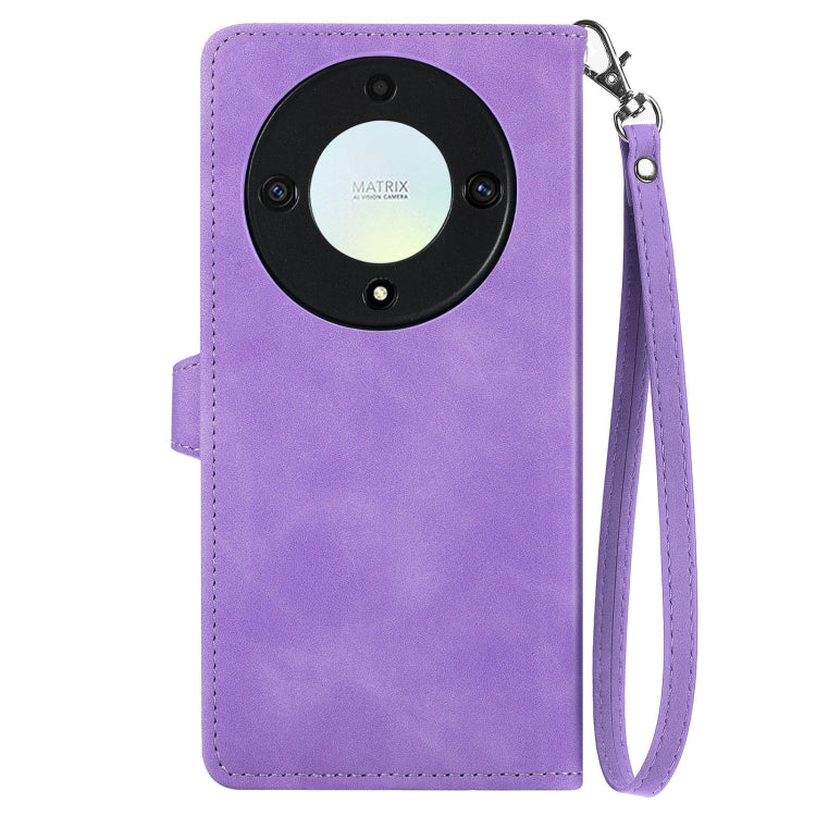 For Honor X9a Embossed Flower Zipper Leather Phone Case(Purple) by buy2fix