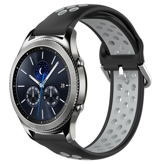 For Samsung Gear S3 Classic 22mm Perforated Breathable Sports Silicone Watch Band(Black+ Grey) - Watch Bands by buy2fix | Online Shopping UK | buy2fix
