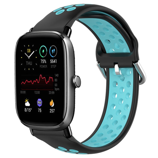 For Amazfit GTS 4 Mini 20mm Perforated Breathable Sports Silicone Watch Band(Black+Blue) - Watch Bands by buy2fix | Online Shopping UK | buy2fix