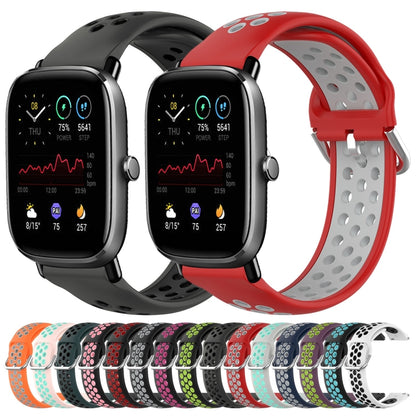 For Amazfit GTS 4 Mini 20mm Perforated Breathable Sports Silicone Watch Band(Black+Blue) - Watch Bands by buy2fix | Online Shopping UK | buy2fix