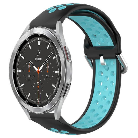 For Samsung  Galaxy Watch 4 Classic 46mm 20mm Perforated Breathable Sports Silicone Watch Band(Black+Blue) - Watch Bands by buy2fix | Online Shopping UK | buy2fix