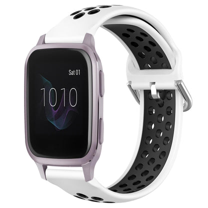 For Garmin Venu SQ 20mm Perforated Breathable Sports Silicone Watch Band(White+Black) - Watch Bands by buy2fix | Online Shopping UK | buy2fix