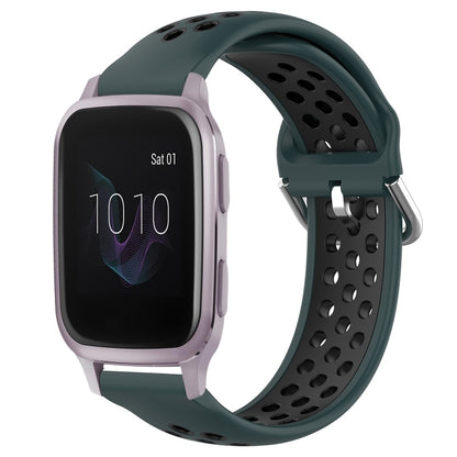 For Garmin Venu SQ 20mm Perforated Breathable Sports Silicone Watch Band(Olive Green+Black) - Watch Bands by buy2fix | Online Shopping UK | buy2fix