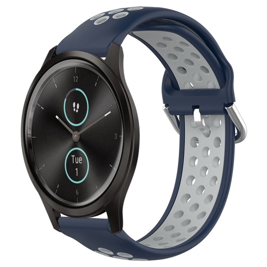 For Garmin VivoMove Style 20mm Perforated Breathable Sports Silicone Watch Band(Midnight Blue + Gray) - Watch Bands by buy2fix | Online Shopping UK | buy2fix