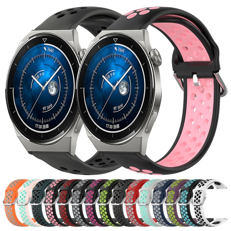 For Huawei Watch GT3 Pro 46mm 22mm Perforated Breathable Sports Silicone Watch Band(White+Black) by buy2fix