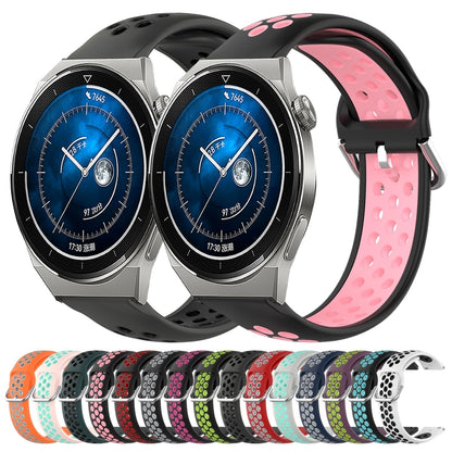 For Huawei Watch GT3 Pro 46mm 22mm Perforated Breathable Sports Silicone Watch Band(White+Black) by buy2fix