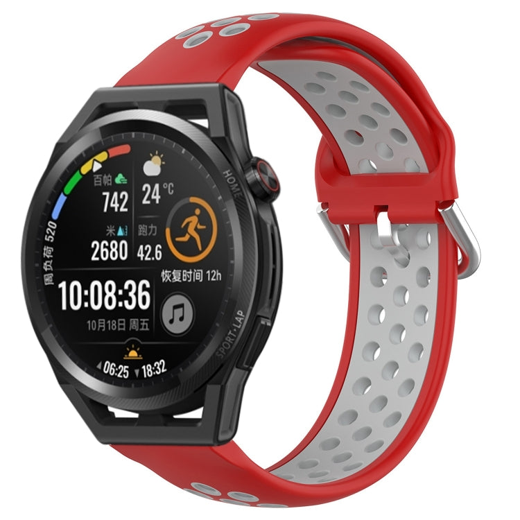 For Huawei Watch GT Runner 22mm Perforated Breathable Sports Silicone Watch Band(Red+Grey) by buy2fix