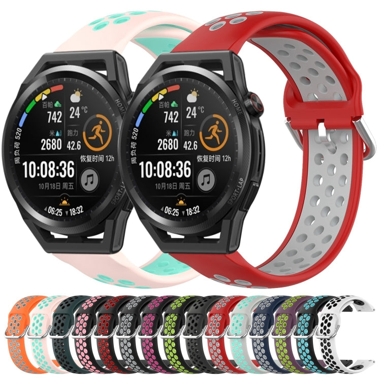 For Huawei Watch GT Runner 22mm Perforated Breathable Sports Silicone Watch Band(White+Black) by buy2fix