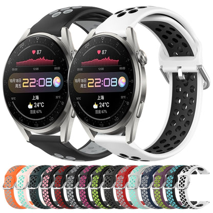 For Huawei Watch 3 Pro 22mm Perforated Breathable Sports Silicone Watch Band(Black+Blue) by buy2fix