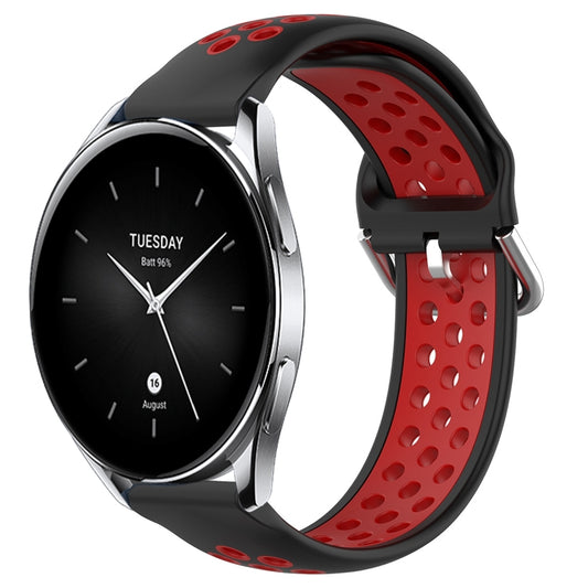 For Xiaomi Watch S2 46mm 22mm Perforated Breathable Sports Silicone Watch Band(Black+Red) - Watch Bands by buy2fix | Online Shopping UK | buy2fix