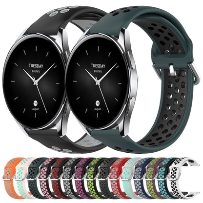 For Xiaomi Watch S2 46mm 22mm Perforated Breathable Sports Silicone Watch Band(Black+Red) - Watch Bands by buy2fix | Online Shopping UK | buy2fix