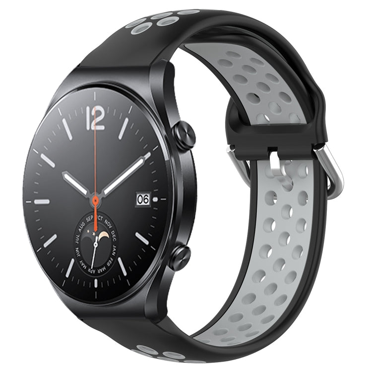 For Xiaomi MI Watch S1 22mm Perforated Breathable Sports Silicone Watch Band(Black+Grey) - Watch Bands by buy2fix | Online Shopping UK | buy2fix