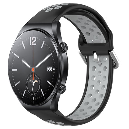 For Xiaomi MI Watch S1 22mm Perforated Breathable Sports Silicone Watch Band(Black+Grey) - Watch Bands by buy2fix | Online Shopping UK | buy2fix