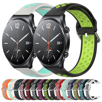 For Xiaomi MI Watch S1 22mm Perforated Breathable Sports Silicone Watch Band(Black+Grey) - Watch Bands by buy2fix | Online Shopping UK | buy2fix