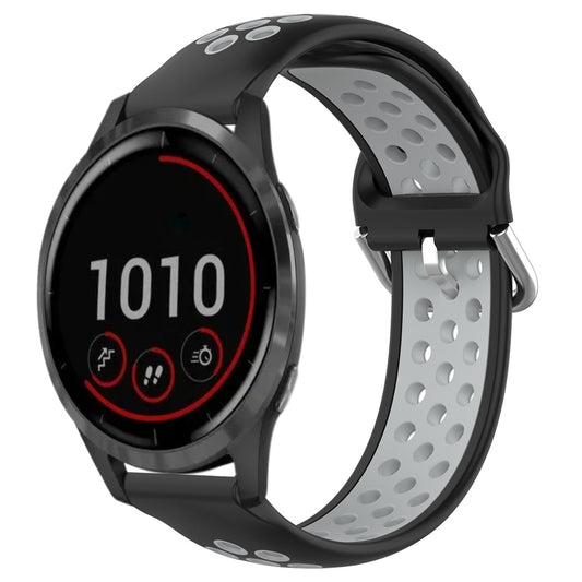 For Garmin Vivoactive4 22mm Perforated Breathable Sports Silicone Watch Band(Black+ Grey) - Watch Bands by buy2fix | Online Shopping UK | buy2fix
