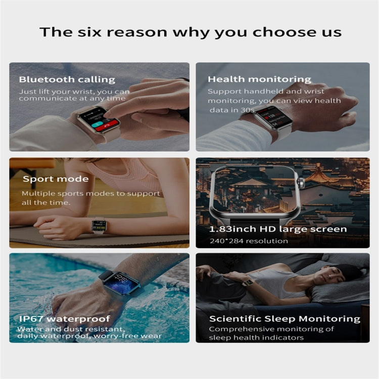 X7 1.83 inch Color Screen Smart Watch,Support Heart Rate Monitoring / Blood Pressure Monitoring(Black) by buy2fix