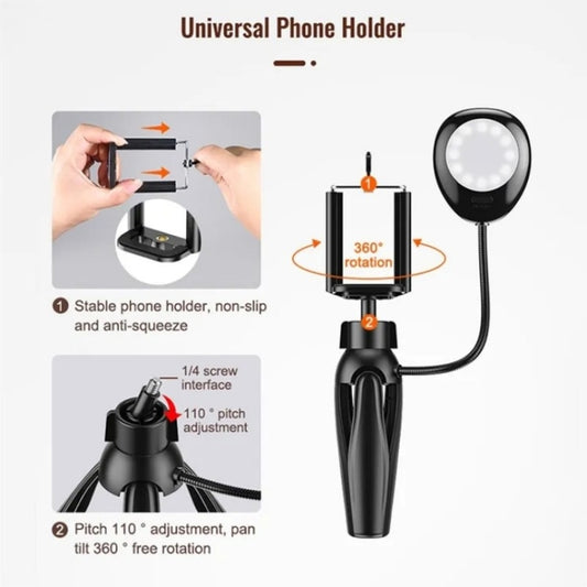 XWJ-S1 Desktop Cell Phone Holder Tripod with LED Lights - Stand by buy2fix | Online Shopping UK | buy2fix