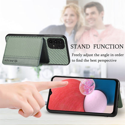 For Samsung Galaxy A13 4G Carbon Fiber Magnetic Card Wallet Bag Phone Case(Green) by buy2fix