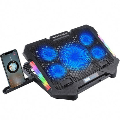 S500 Adjustable Height 5 Quiet Fans RGB Gaming Laptop Cooling Pad with Phone Holder by buy2fix