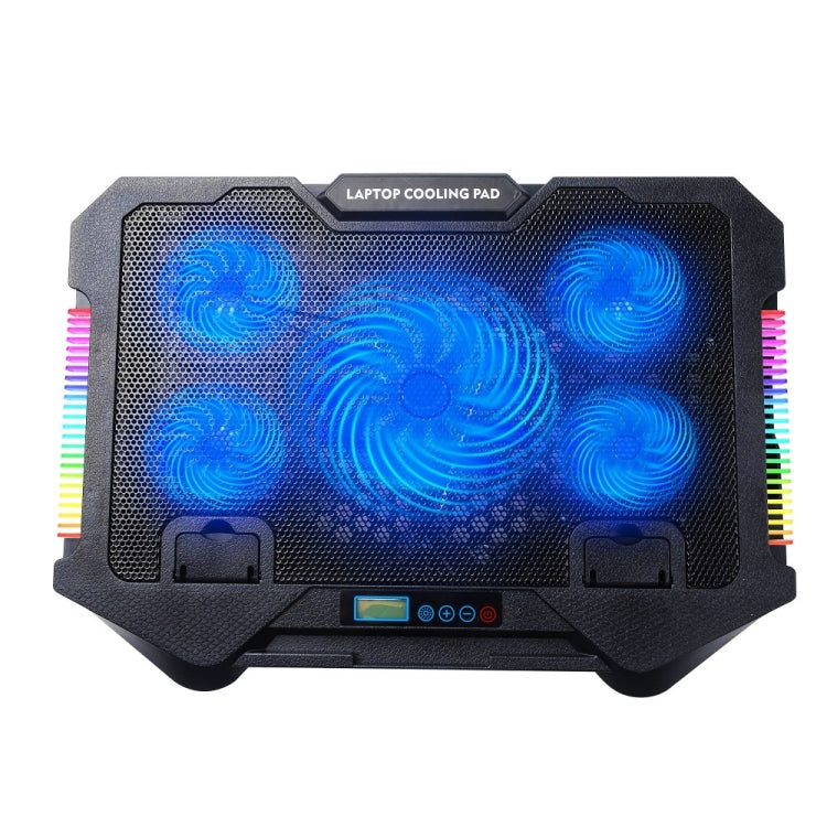 S500 Adjustable Height 5 Quiet Fans RGB Gaming Laptop Cooling Pad with Phone Holder by buy2fix