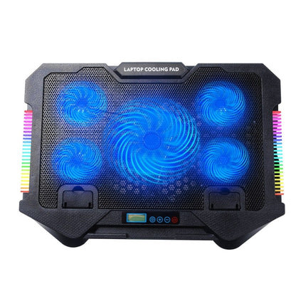 S500 Adjustable Height 5 Quiet Fans RGB Gaming Laptop Cooling Pad with Phone Holder by buy2fix
