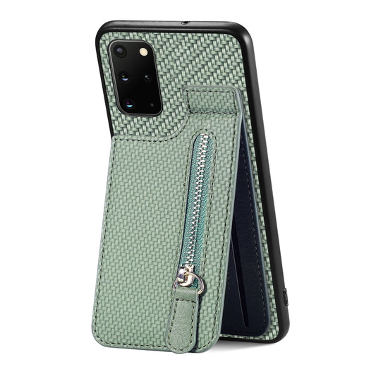 For Samsung Galaxy S20+ Carbon Fiber Vertical Flip Zipper Wallet Phone Case(Green) - Galaxy Phone Cases by buy2fix | Online Shopping UK | buy2fix