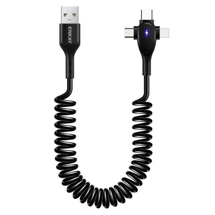 ENKAY Hat-Prince 3 in 1 6A USB to 8 Pin+Type-C+Micro USB Supper Fast Charge Spring Cable, Length: 1.8m(Black) by ENKAY