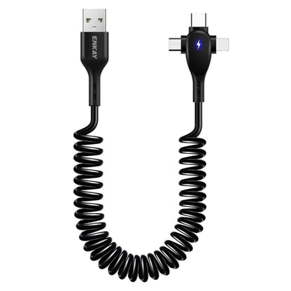 ENKAY Hat-Prince 3 in 1 6A USB to 8 Pin+Type-C+Micro USB Supper Fast Charge Spring Cable, Length: 1.8m(Black) by ENKAY