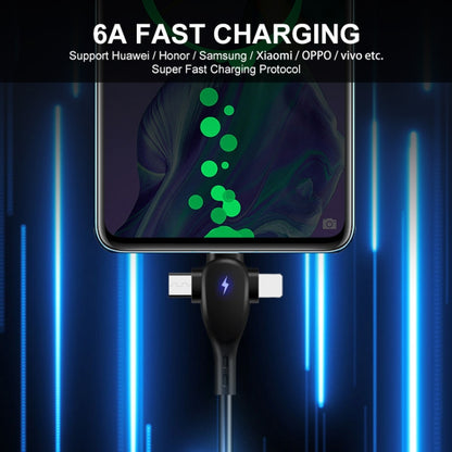 ENKAY Hat-Prince 3 in 1 6A USB to 8 Pin+Type-C+Micro USB Supper Fast Charge Spring Cable, Length: 1.8m(Black) by ENKAY