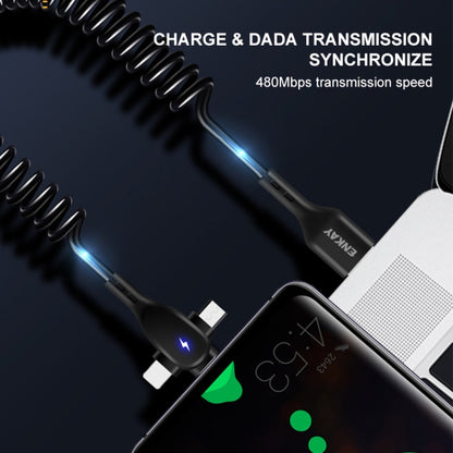 ENKAY Hat-Prince 3 in 1 6A USB to 8 Pin+Type-C+Micro USB Supper Fast Charge Spring Cable, Length: 1.8m(Black) by ENKAY