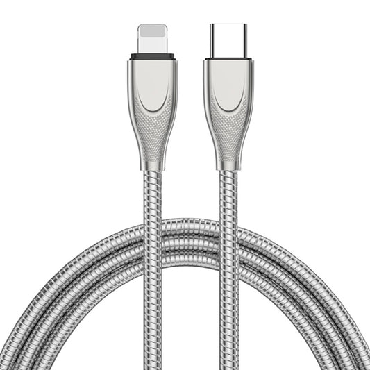 ENKAY ENK-CB128 PD 27W Type-C to 8 Pin Carbon Steel Hose Spring Fast Charging Data Cable, Length:2m(Silver) - 2 in 1 Cable by ENKAY | Online Shopping UK | buy2fix