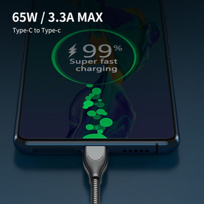 ENKAY ENK-CB129 PD 65W Type-C to Type-C Carbon Steel Hose Spring Fast Charging Data Cable, Length 1m(Black) - USB-C & Type-C Cable by ENKAY | Online Shopping UK | buy2fix