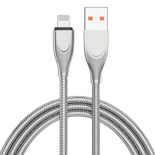 ENKAY ENK-CB131 USB to 8 Pin Carbon Steel Hose Spring 2.4A Fast Charging Data Cable, Length:1m(Silver) - Normal Style Cable by ENKAY | Online Shopping UK | buy2fix