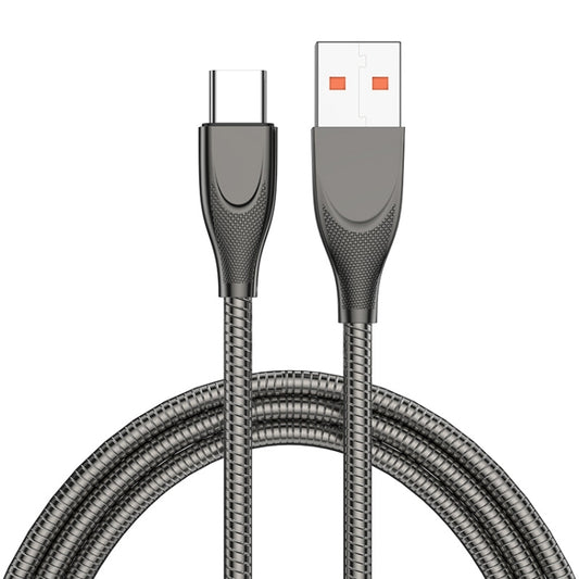 ENKAY ENK-CB132 USB to USB-C / Type-C Carbon Steel Hose Spring 6A Supper Fast Charging Data Cable, Length:1m(Black) - USB-C & Type-C Cable by ENKAY | Online Shopping UK | buy2fix